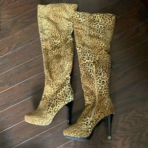 Animal over-the-knee boots